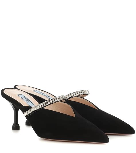 prada embellished suede mules|prada mules for women.